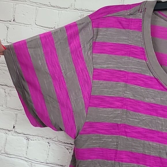 Free People Super Soft Crop Top Pewter Purple Striped Pleated T-Shirt Casual Tee - Picture 7 of 10